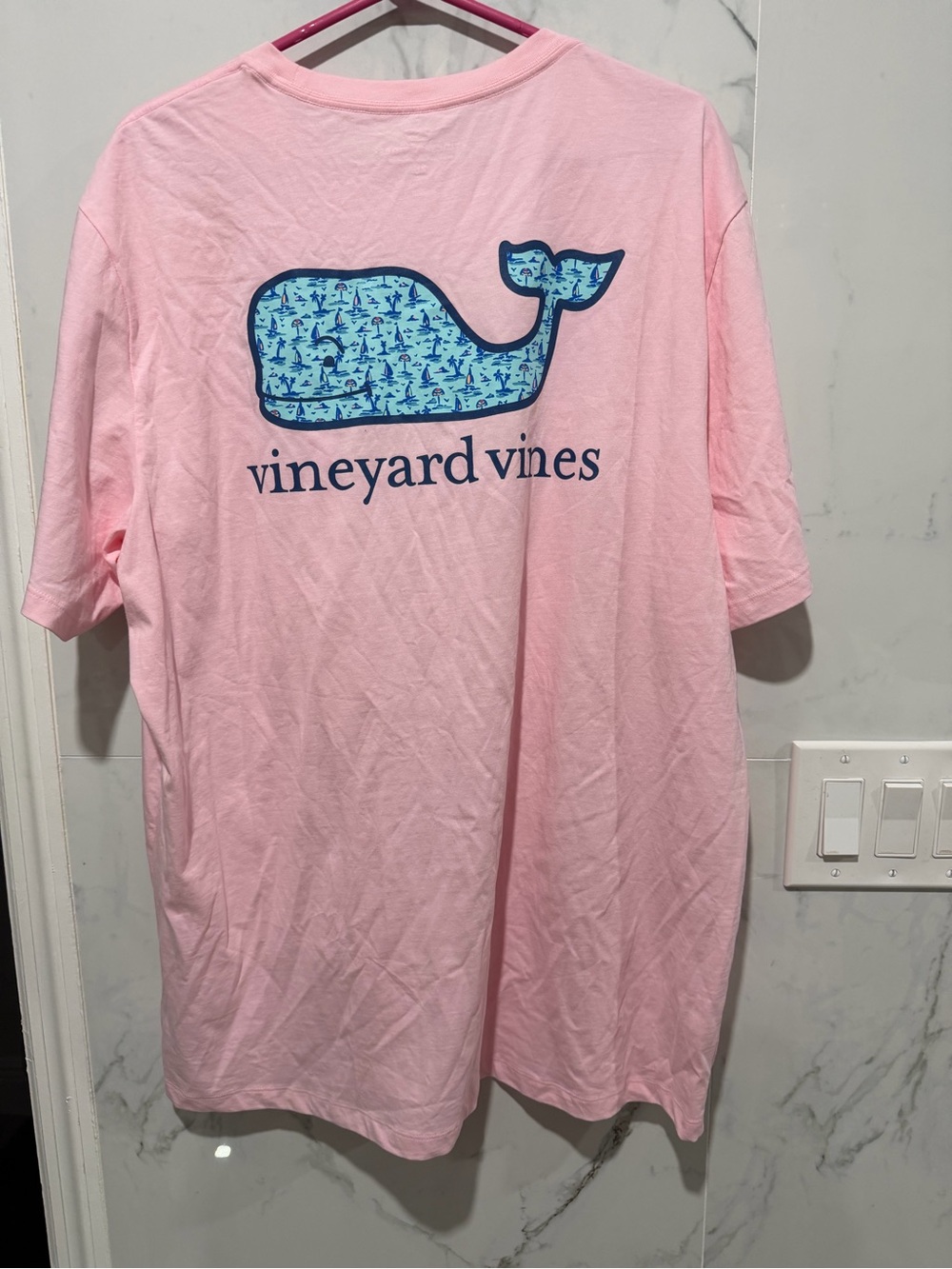 Vineyard Vines Pink Tee with Blue Whale Graphic